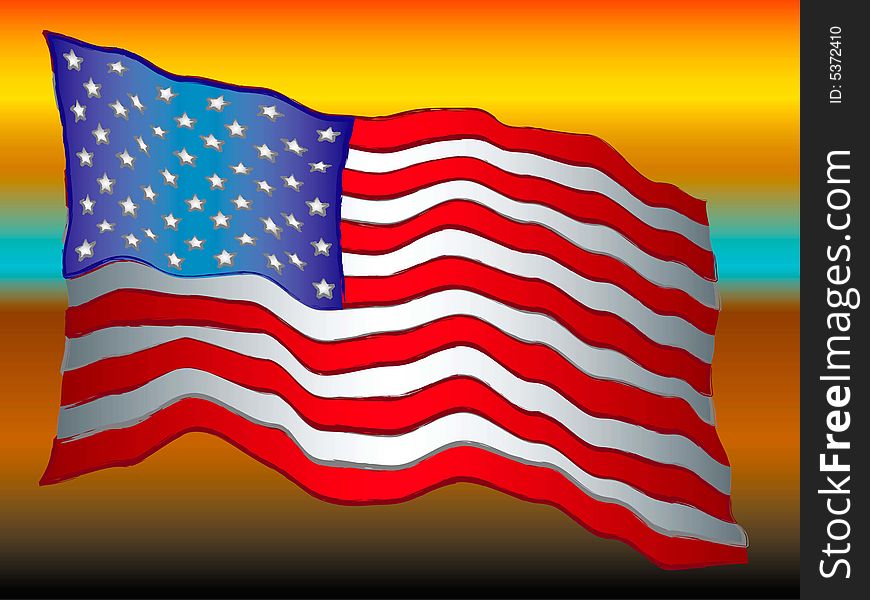 Vector illustration of a developing flag usa on a background of a decline. Vector illustration of a developing flag usa on a background of a decline
