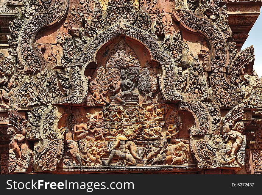 Cambodia Angkor Banteay srey carved pediment