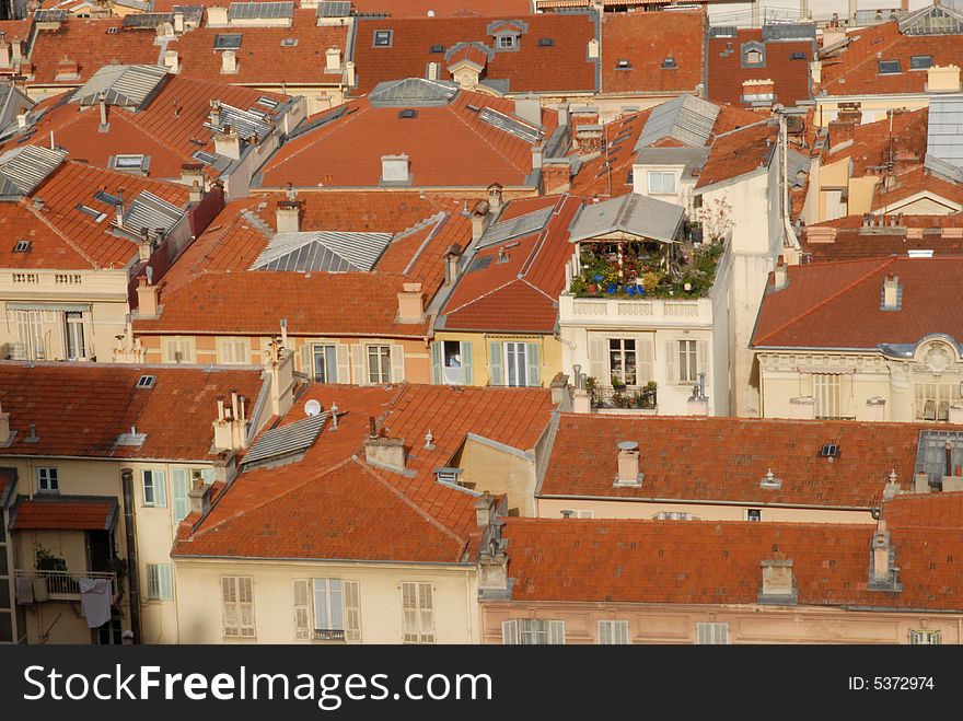 Nice landscape of red roofs of old houses in Monaco in winter. Nice landscape of red roofs of old houses in Monaco in winter