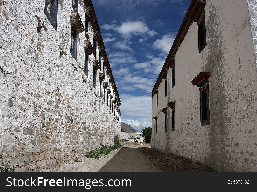 Building in Lhasa with blue sky