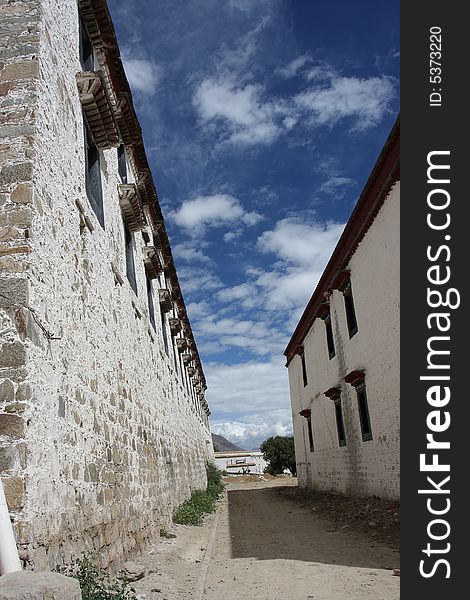 Building in Lhasa with blue sky