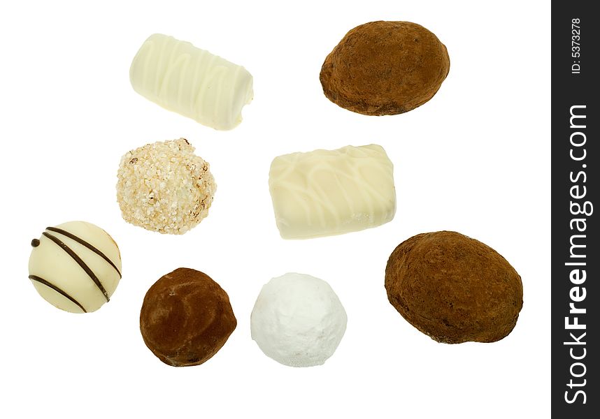 Delicious chocolates isolated on a white background