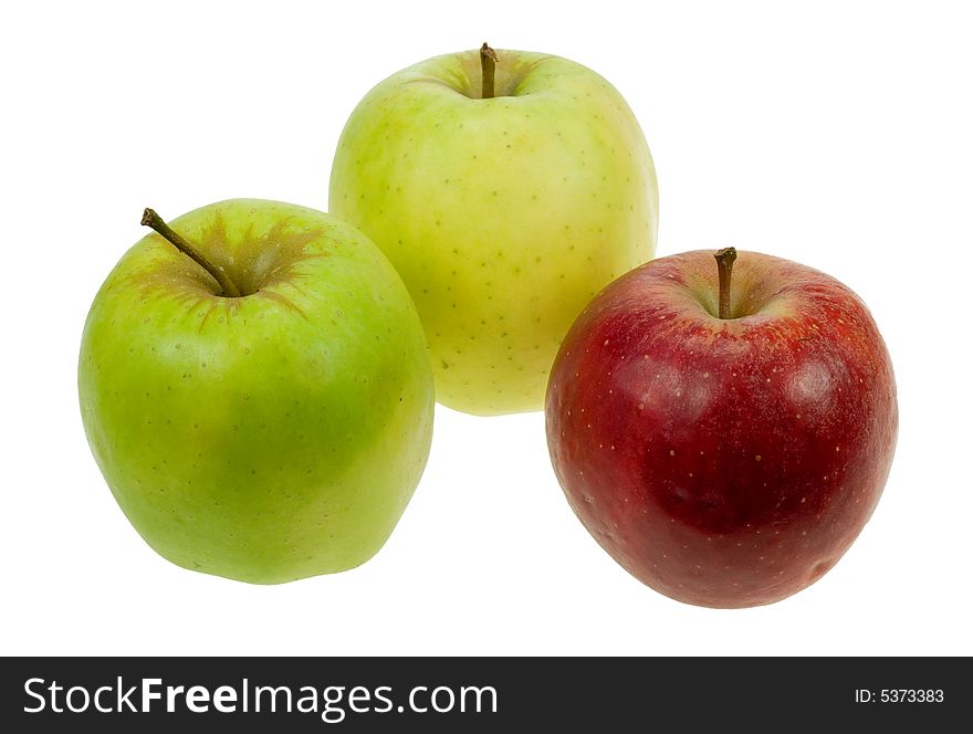 Three different apples isolated on a white background. Three different apples isolated on a white background