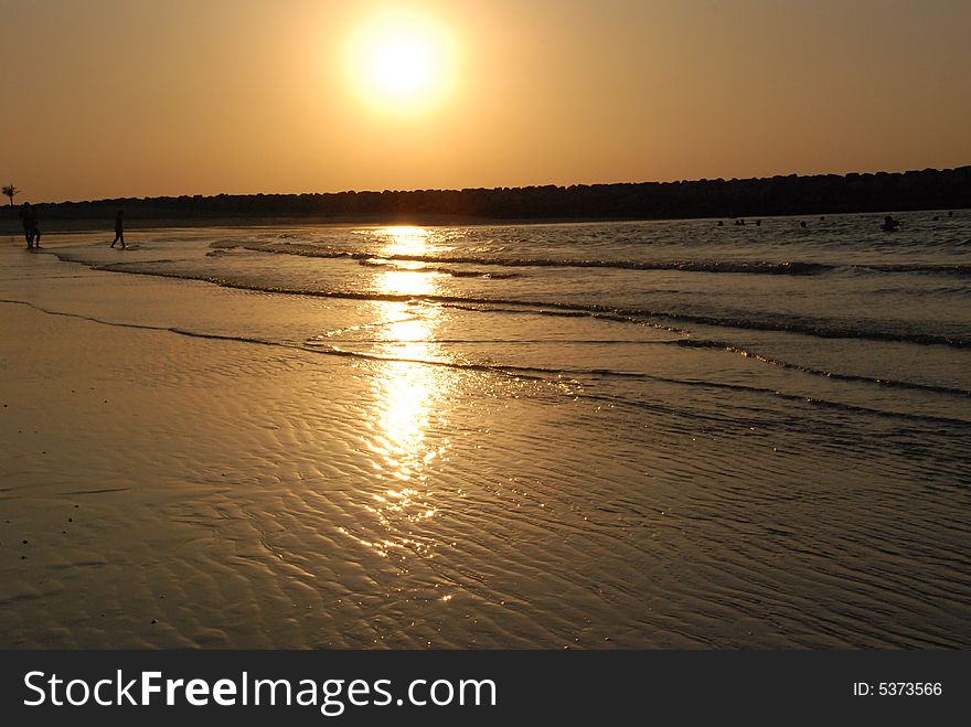 Sunset at see with little waves. Sunset at see with little waves