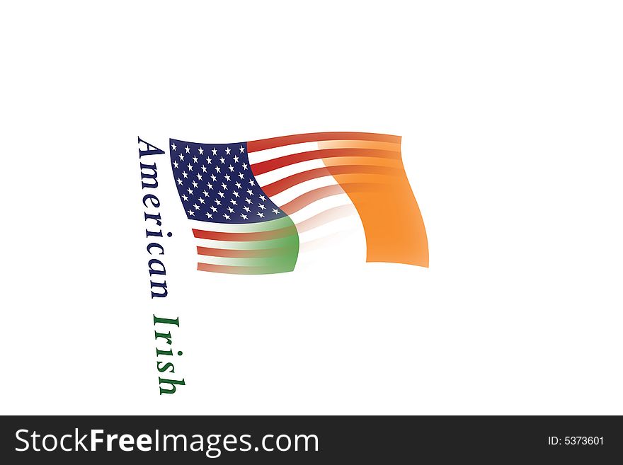 U.S. and Irish flags blended, with 'American Irish' text. U.S. and Irish flags blended, with 'American Irish' text.