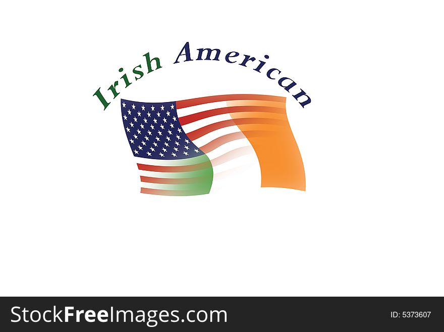 U.S. and Irish flags blended, with 'Irish American' text. U.S. and Irish flags blended, with 'Irish American' text.