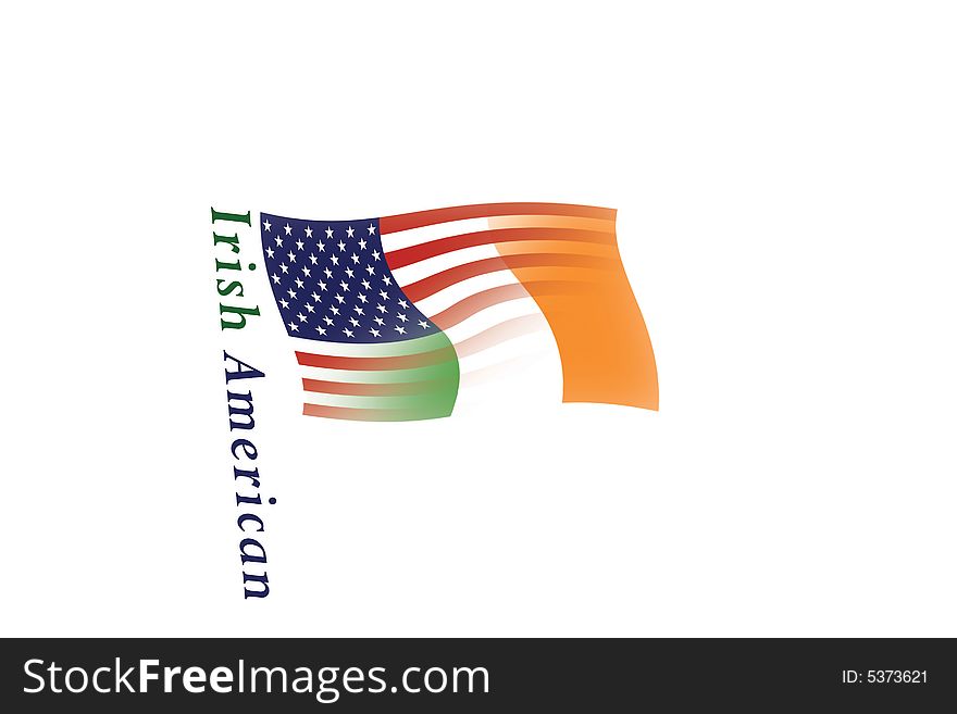 U.S. and Irish flags blended with 'Irish American' text. U.S. and Irish flags blended with 'Irish American' text.