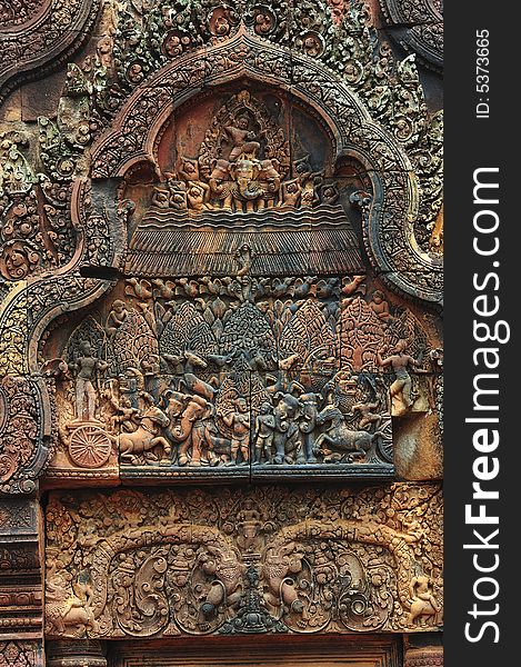 Cambodia Angkor Banteay Srey carved pediment