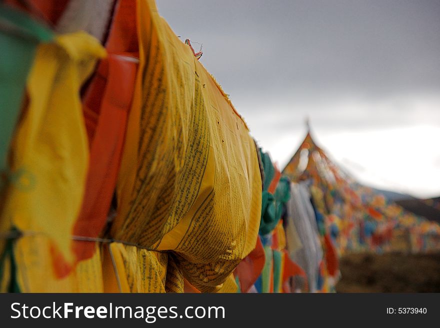 Before a storm, Tibet flags is fluttering in wind. Before a storm, Tibet flags is fluttering in wind.
