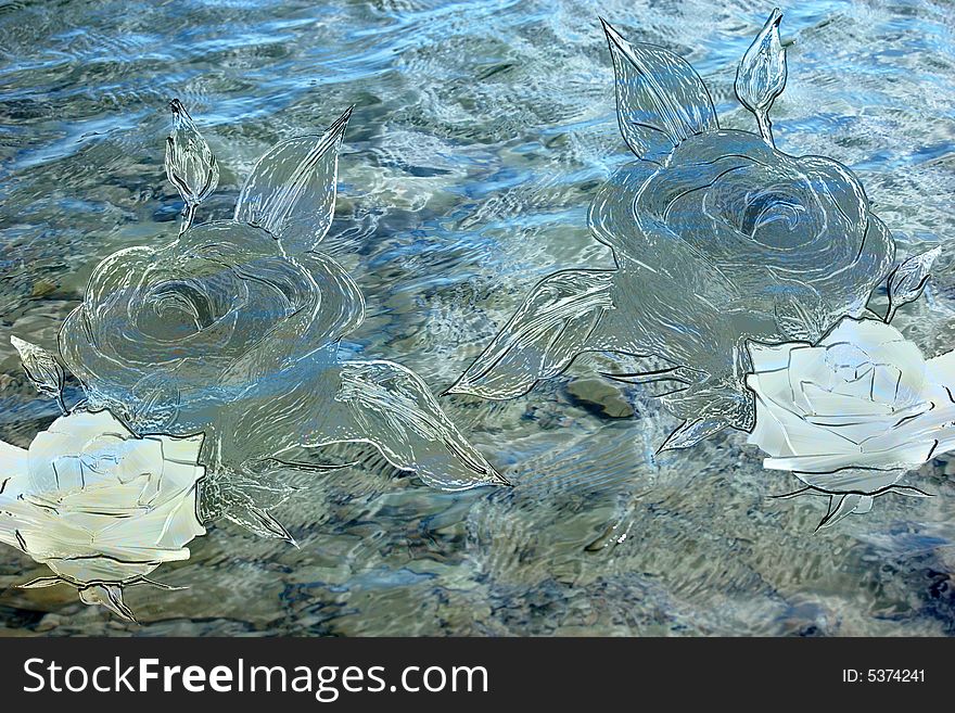 Painted roses in clear water. Painted roses in clear water