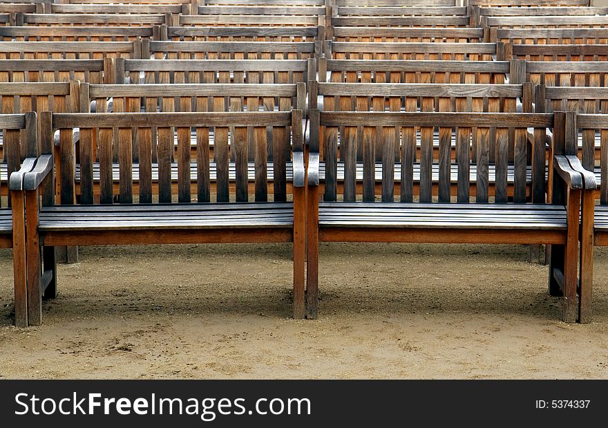 Open air theater wooden benches