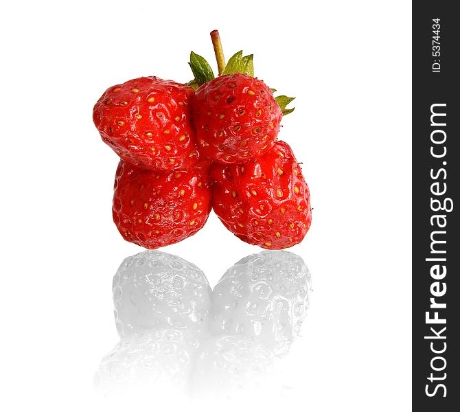 Twin strawberry with shadow on white background. Twin strawberry with shadow on white background