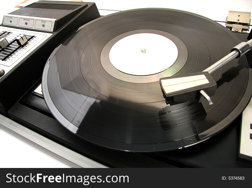 Retro record player, isolated on white