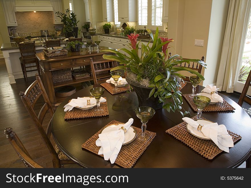 Luxury home dining room and kitchen. Luxury home dining room and kitchen.