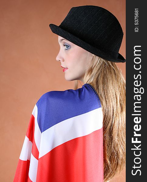 Beautiful young female model with a Union Jack