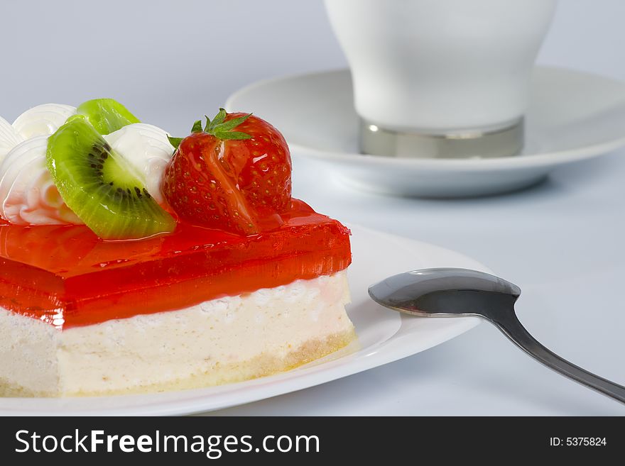 Red dessert, on white plate