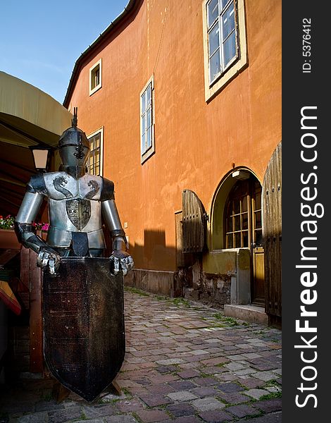 Medieval Advertising - Knight Holding A Blank Sign