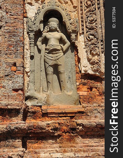 Cambodia Angkor Preah Ko temple carved wall