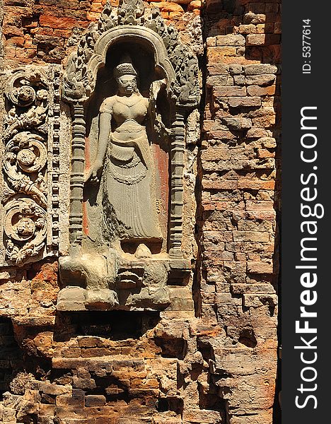 Cambodia Angkor Preah Ko temple carved apsara