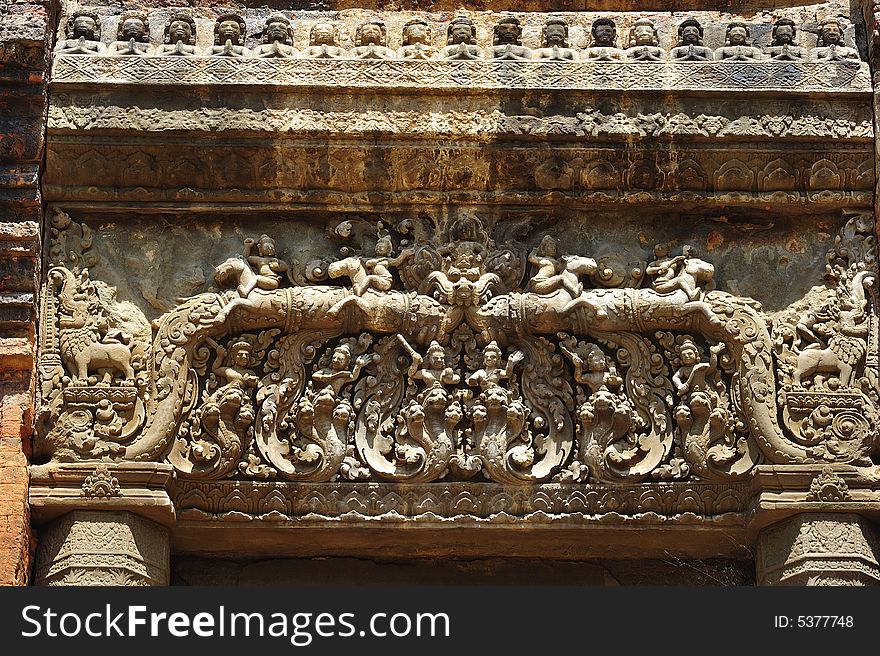 Cambodia Angkor Preah Ko temple carved lintel