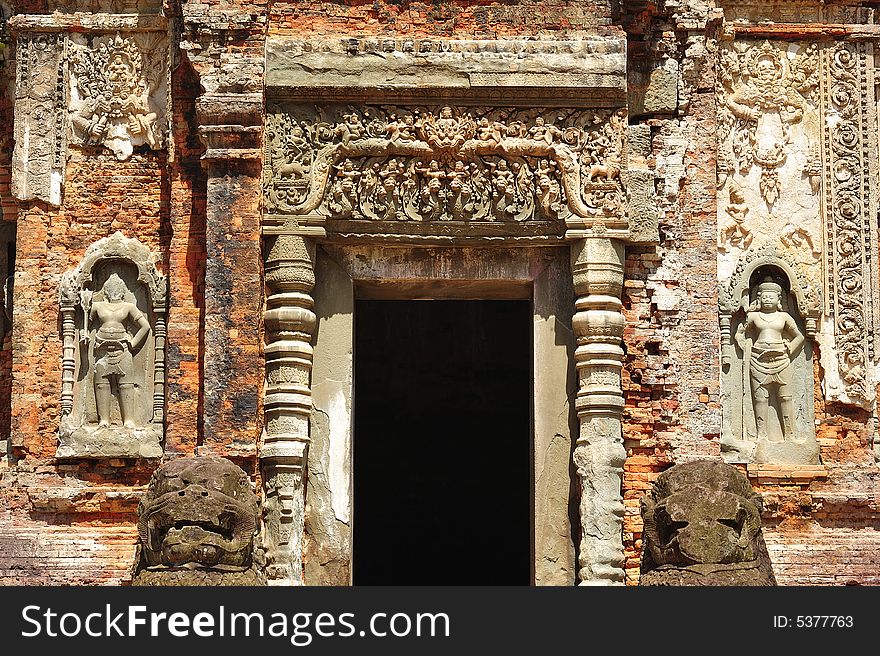 Cambodia Angkor Preah Ko temple carved entrance