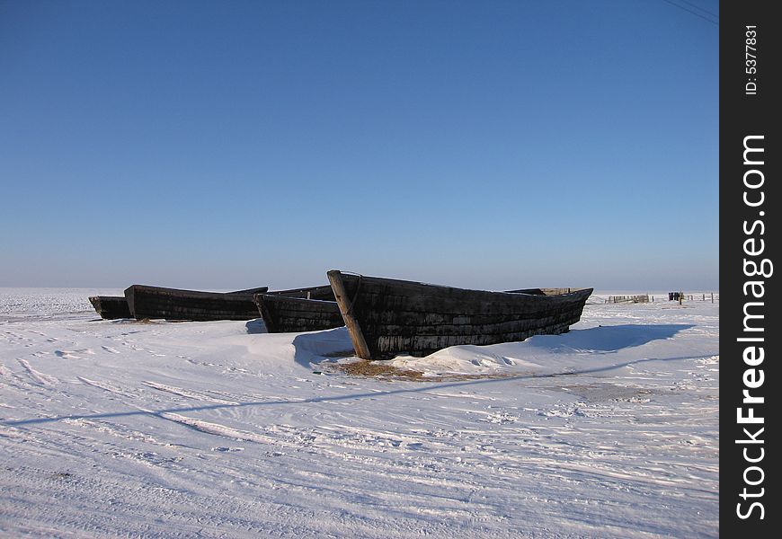 The boats. The Siberian village. Russia, 2008.