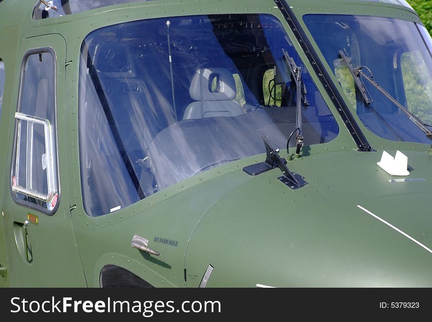 Rescue Helicopter at the ready in Ireland - close up shot of windscreen and interior