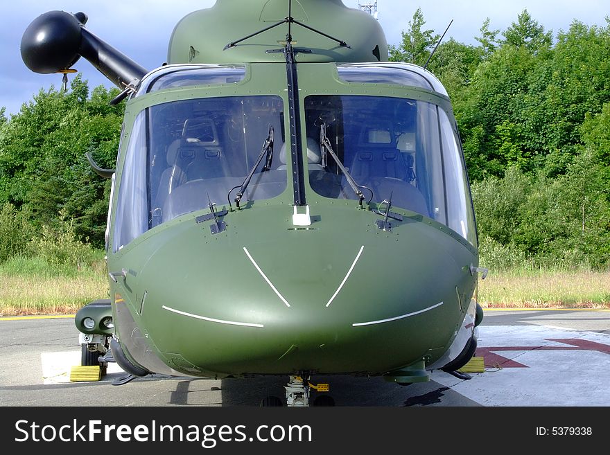 Rescue Helicopter at the ready in Ireland -close front view incl winch