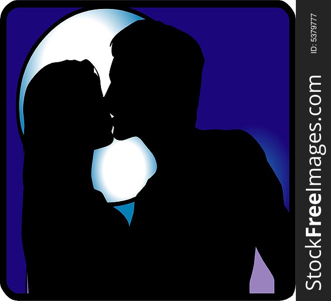 A couple doing kiss at night with background moon
