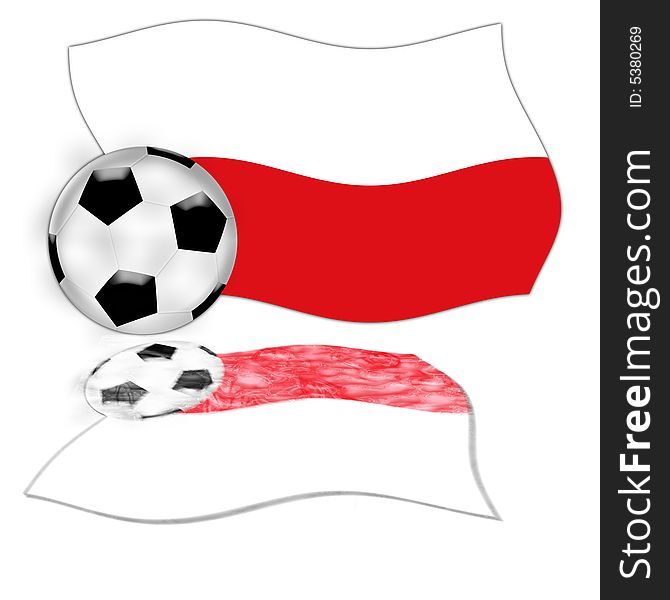 Illustration of a football ball with the poland flag at the back. Illustration of a football ball with the poland flag at the back