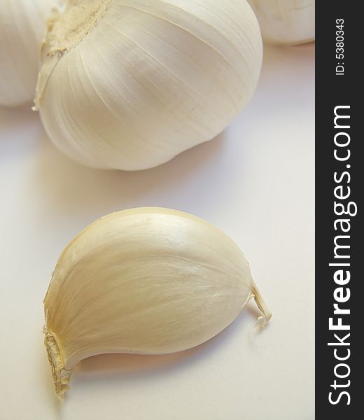 Some garlic in a white background