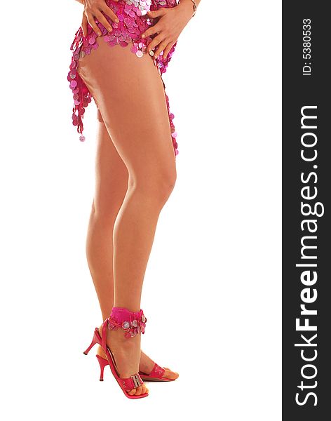 Muscular woman's legs on bright pink heels. Muscular woman's legs on bright pink heels