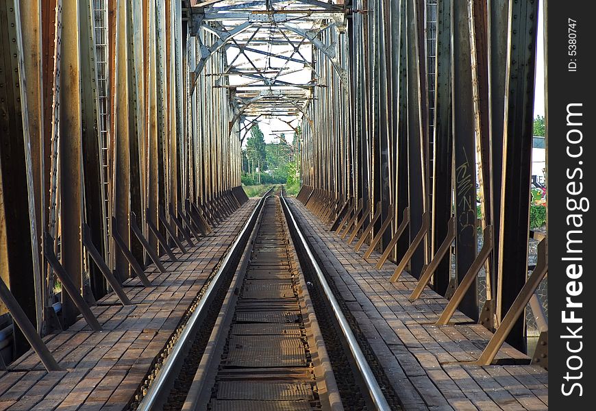 Old wooden railway viaduct, rail. Old wooden railway viaduct, rail