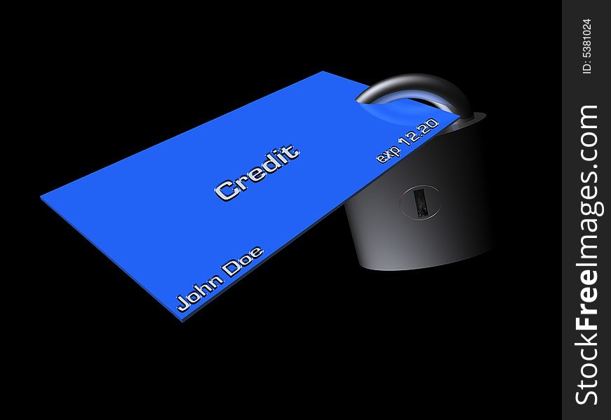 Credit card with secure lock attached. Credit card with secure lock attached