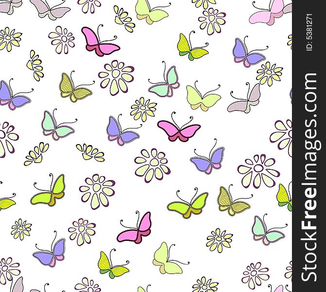 Colorful seamless flowers pattern on white background