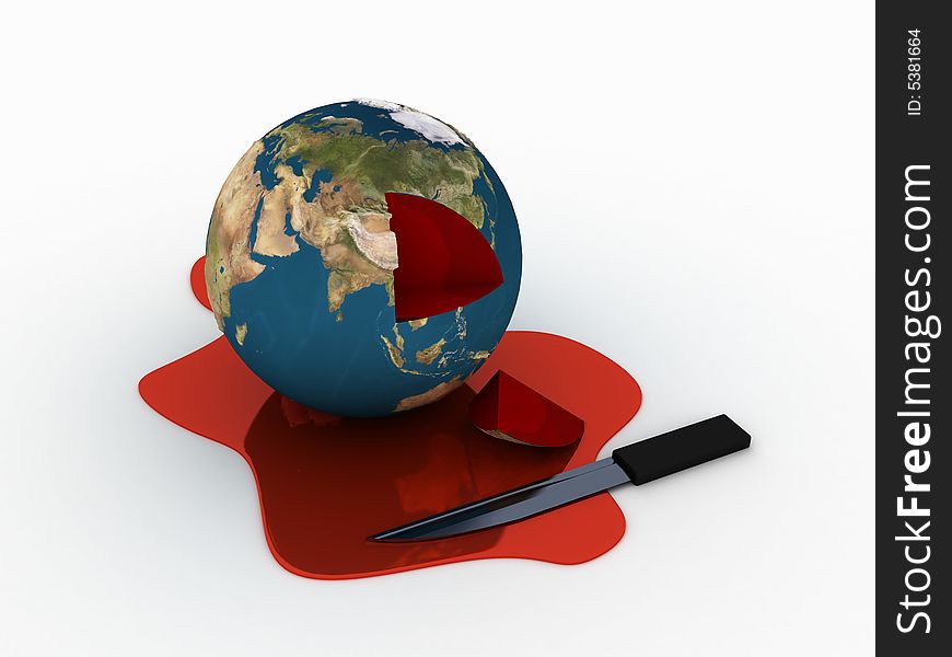 3d illustration of earth in pool of blood. 3d illustration of earth in pool of blood