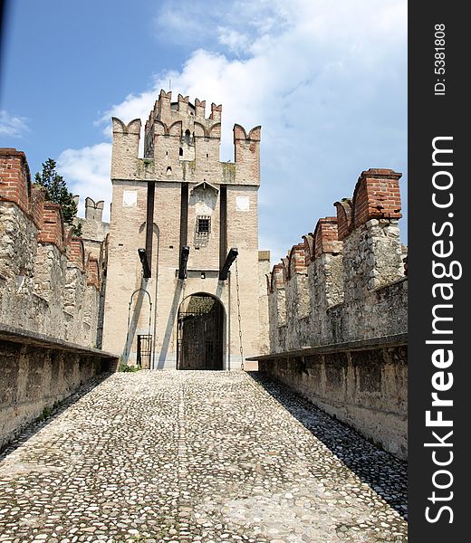 A wonderfull view of the one of the enter of the Castle of Sirmione with the lift bridge