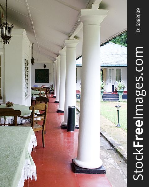 Verandah in the open air cafe of the old hotel. Verandah in the open air cafe of the old hotel
