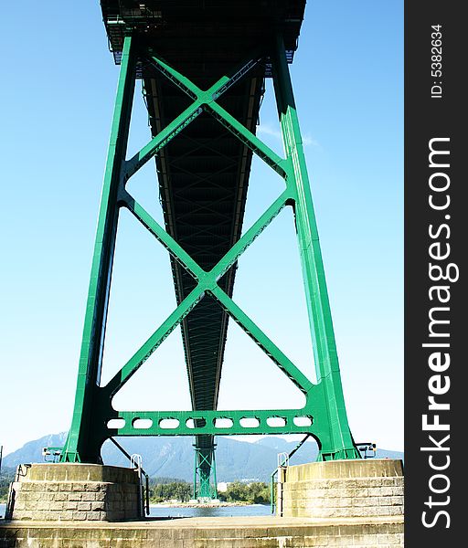 Close up on the structure of lions gate bridge in Vancouver