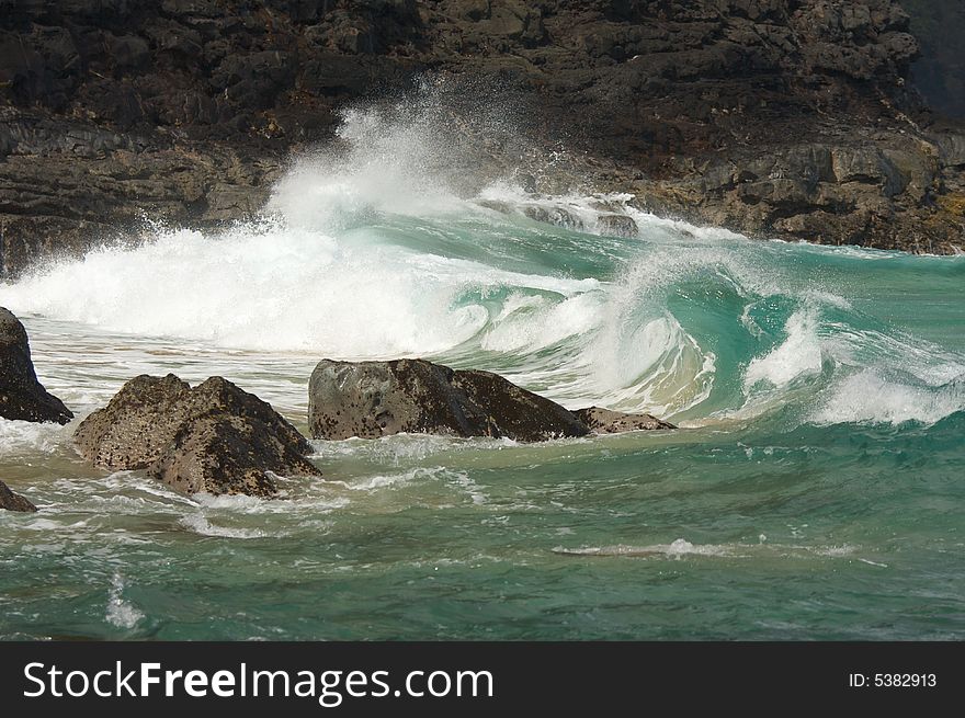 Crashing Waves on the Na Pali Shoreline