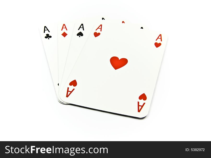 Four aces of cards isolated on white background