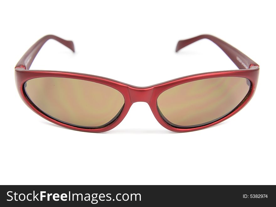 Stylish red sunglasses isolated on white background