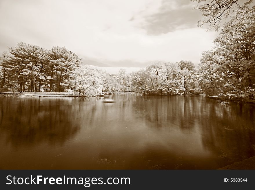 The infrared dreamy scenery of the Verona Park in New Jersey