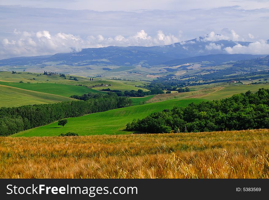 Tuscany June Countryside after the rain..this is the Siena region. Clouds on the Monte Amiata Ridge...