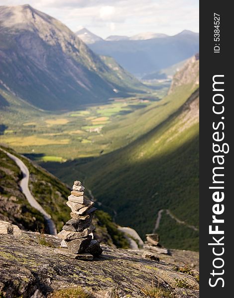 Rock Pile in front of valley, Norway