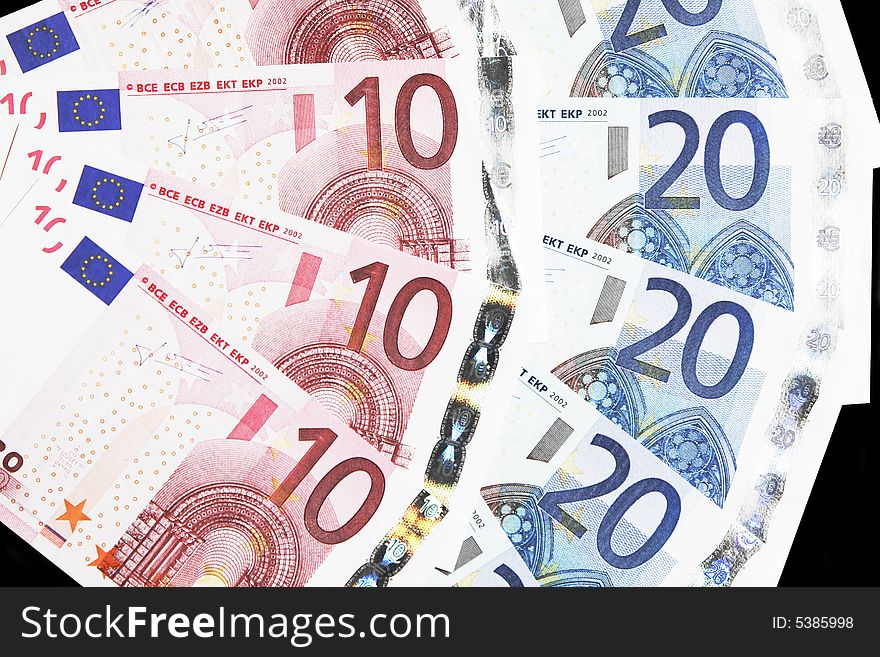 Money - Details Of 10 And 20 Euro Notes Laid Out As Fan. Money - Details Of 10 And 20 Euro Notes Laid Out As Fan