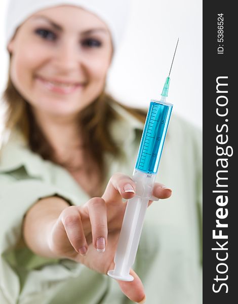 An image of nice woman with injection. An image of nice woman with injection