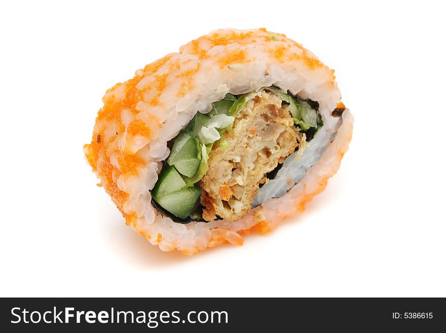 Japanese rice roll isolated on white background. Japanese rice roll isolated on white background.