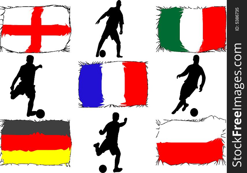 Soccer players and flags