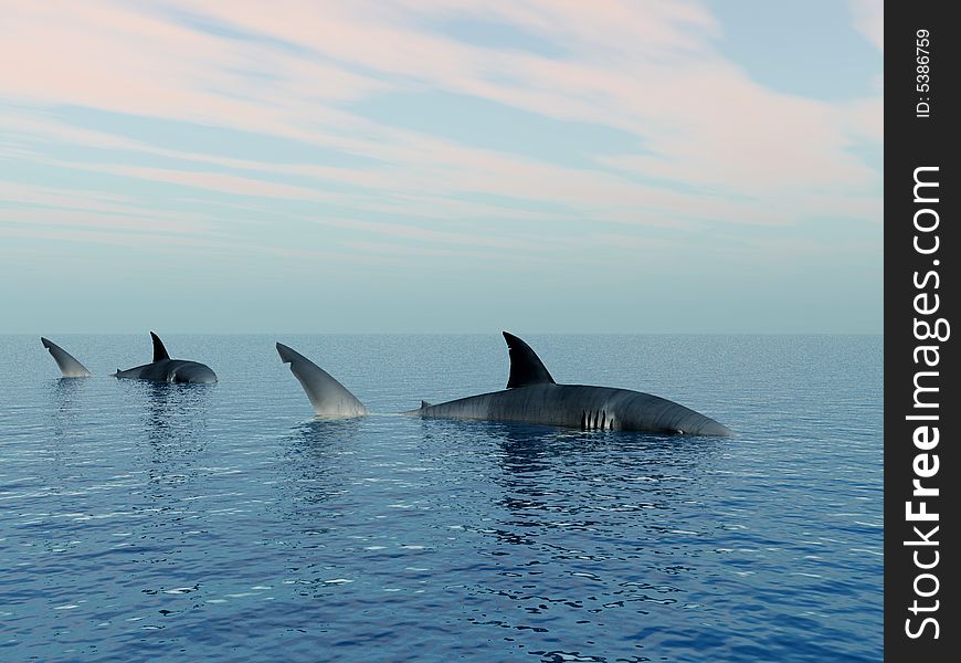 Big sharks and blue sea - digital artwork.